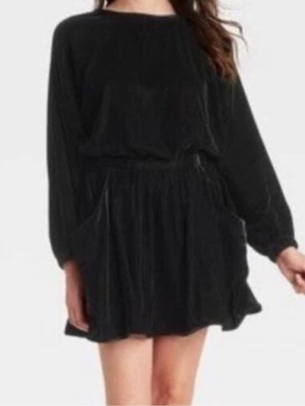 Festive Velvet Black Mini Dress Elastic Waist Whimsigoth Size Medium Chic grunge